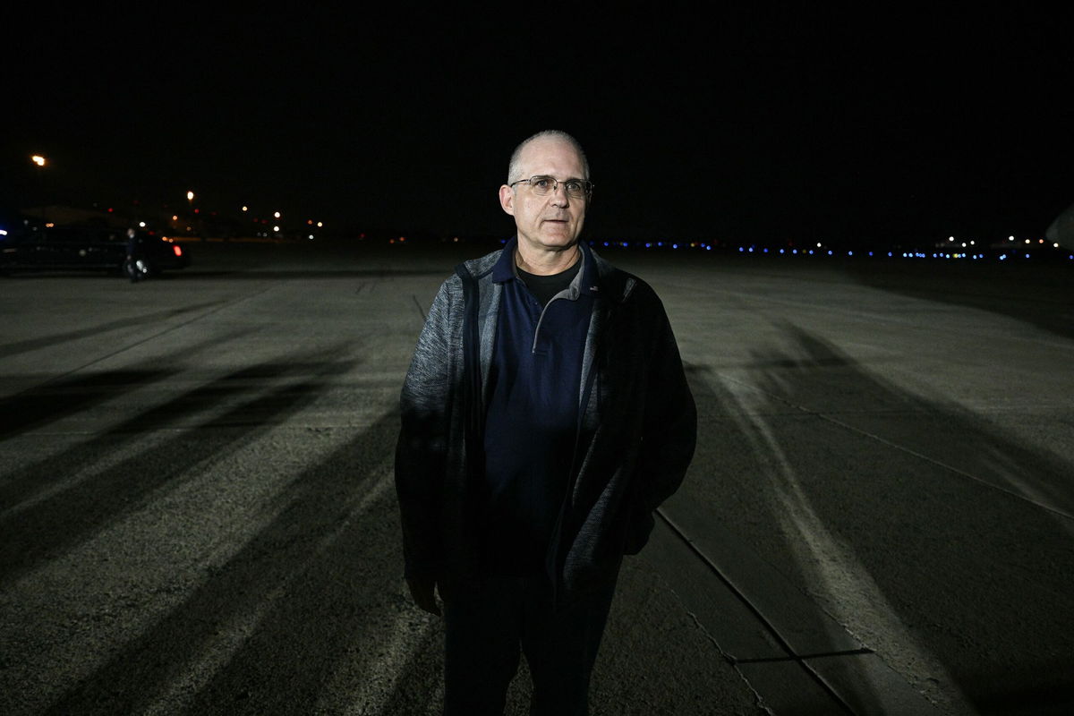 <i>Brendan Smialowski/AFP/Getty Images/File via CNN Newsource</i><br/>Paul Whelan stands on the tarmac as he arrives at Joint Base Andrews in Maryland on August 1.