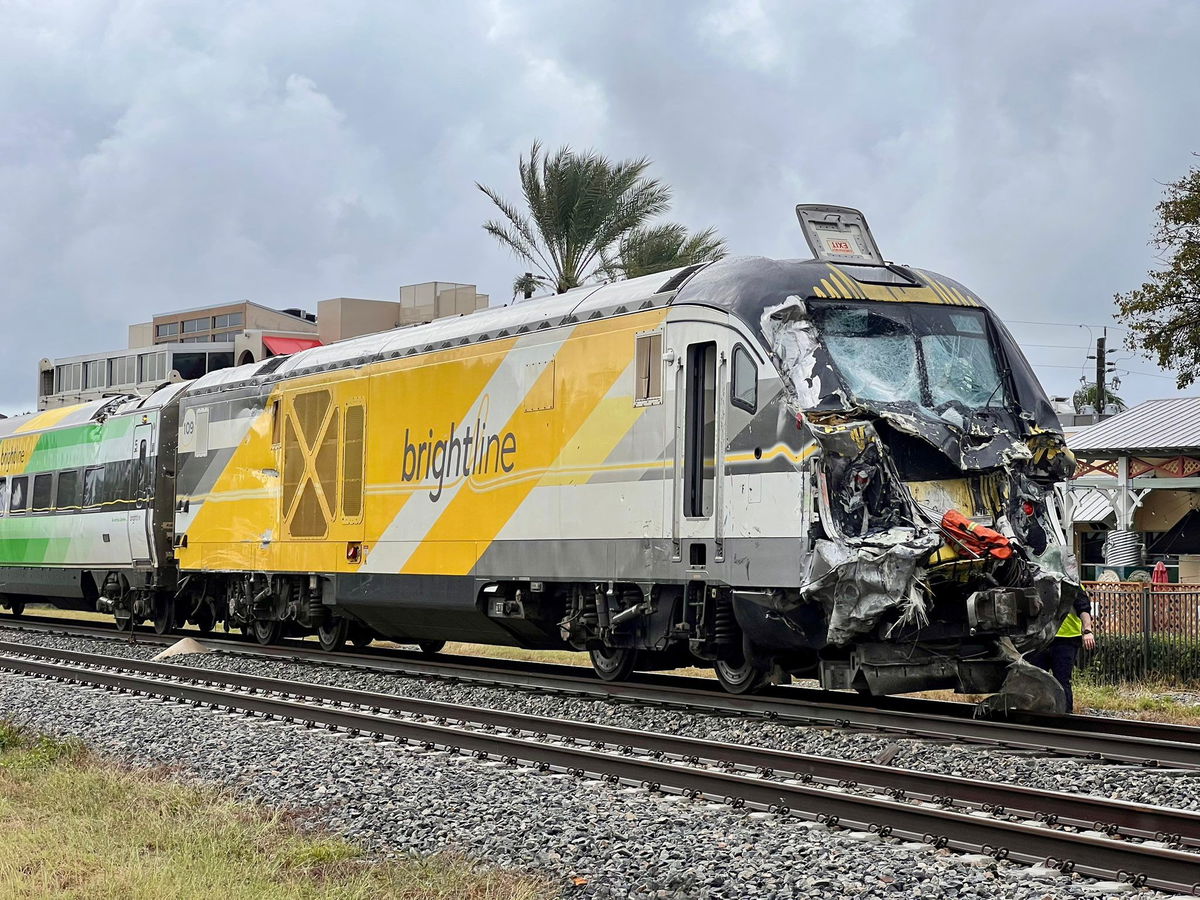 <i>Ethan Kent via CNN Newsource</i><br />A Brightline train collided with a fire engine in Delray Beach