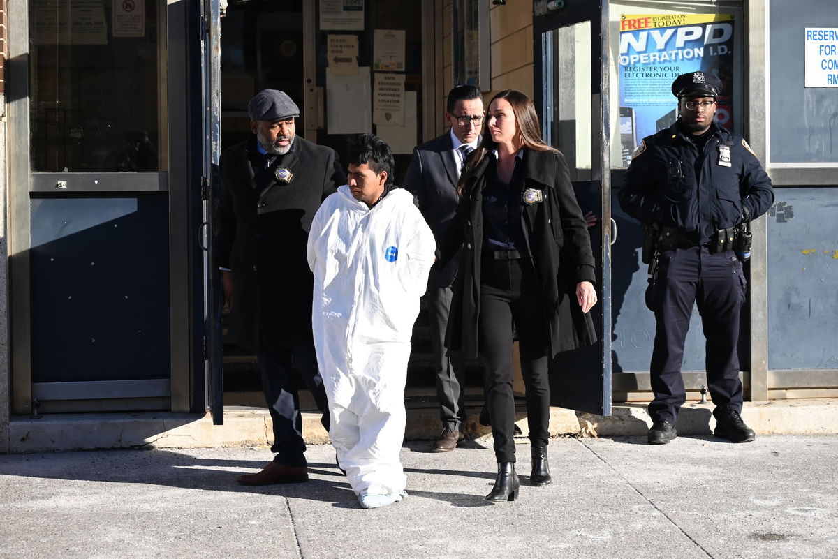 <i>Kyle Mazza/Anadolu/Getty Images via CNN Newsource</i><br/>33-year-old Sebastian Zapeta walks out of the NYPD 60th Precinct after being arrested and charged in the death of a woman aboard a subway train as she slept and was allegedly lit on fire by Zapeta in Coney Island