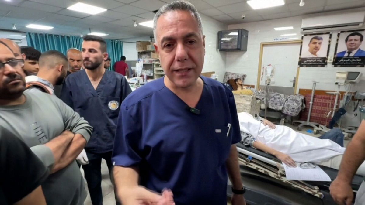 <i>CNN via CNN Newsource</i><br/>Dr. Hussam Abu Safiya speaks to CNN at Kamal Adwan Hospital in Gaza.