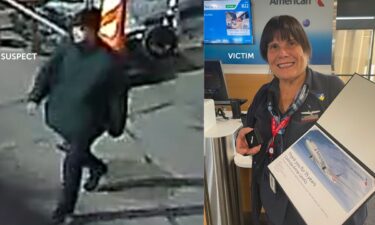 A surveillance photo released by the Denver Police Department of a suspect in a string of stabbings (left) as well as a photo of one victim, a Phoenix-based flight attendant (right).