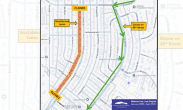 Map of the closure, running southbound on North 31st Street, between West Fontanero Street and West Bijou Street.