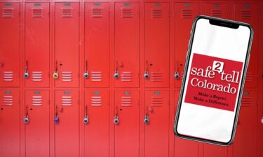 A background of lockers and a phone with the Colorado Safe2Tell logo.