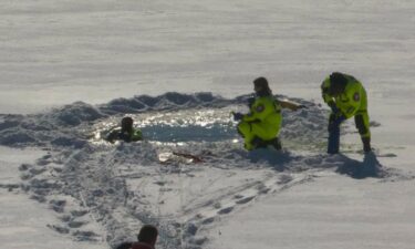 Monument firefighters undergoing ice rescue training