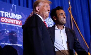 President-elect Donald Trump appears onstage with Vivek Ramaswamy at a campaign event in Atkinson