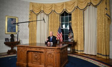 US President Joe Biden delivers his farewell address to the nation from the Oval Office of the White House in Washington.