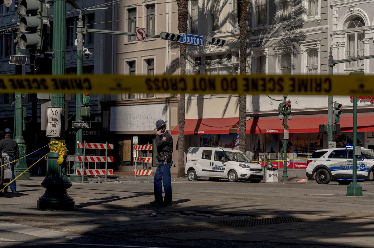 <i>Emily Kask/AFP/Getty Images via CNN Newsource</i><br/>The French Quarter is blocked by authorities after a terrorist attack in New Orleans