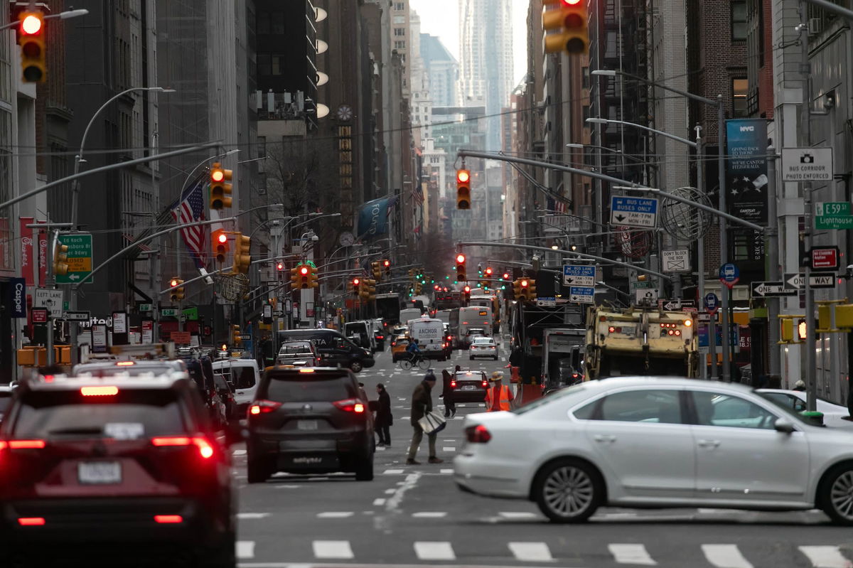 <i>Michael Nagle/Bloomberg/Getty Images via CNN Newsource</i><br/>Traffic on 2nd Avenue in New York is seen here on January 3. New York's controversial plan to charge drivers for entering Manhattan's central business district starting on Sunday is facing a last-ditch challenge from neighboring New Jersey.