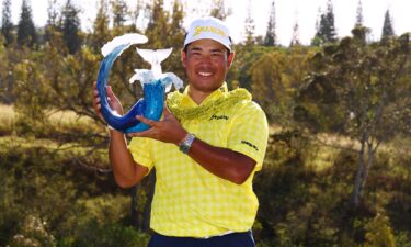 Matsuyama drives on his final hole of the tournament at The Sentry.