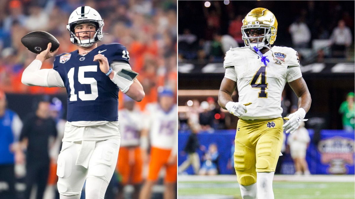 <i>Reuters/Getty Images via CNN Newsource</i><br/>Penn State quarterback Drew Allar and Notre Dame running back Jeremiyah Love will likely be two of the decisive players on January 9.