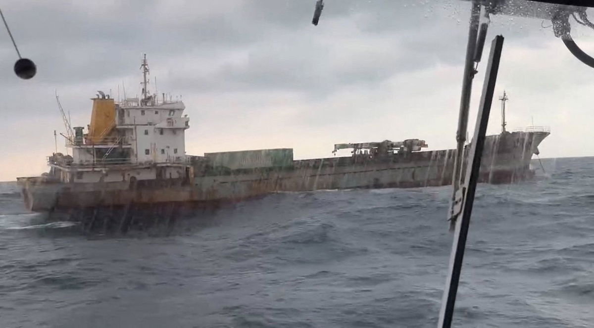 <i>Taiwan Coast Guard/AP/Getty Images via CNN Newsource</i><br/>The Cameroon-flagged Shunxin39 cargo ship sailing in waters near Taiwan.