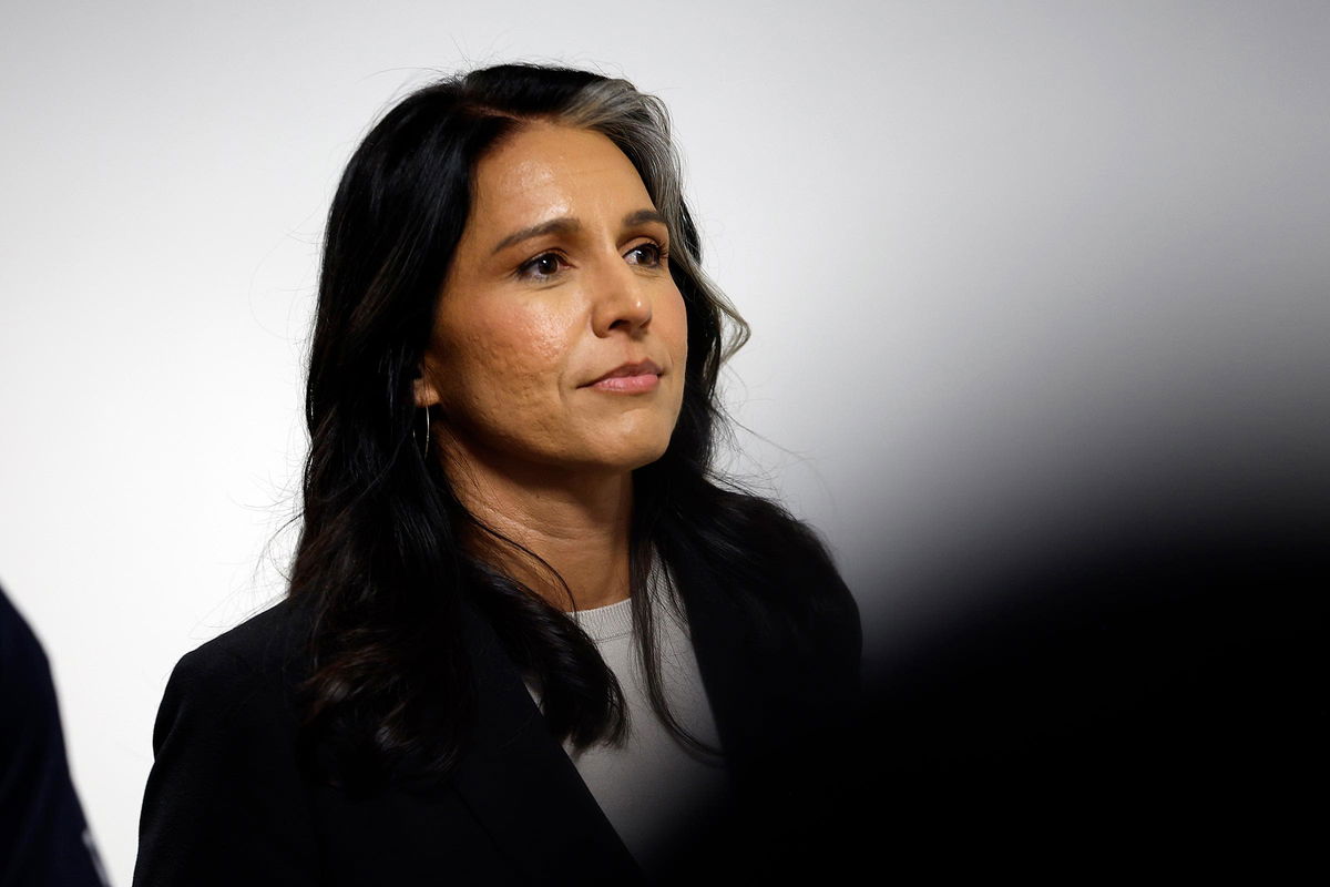 <i>Kevin Dietsch/Getty Images via CNN Newsource</i><br/>Tulsi Gabbard arrives for a meeting at the Hart Senate Office Building on December 10