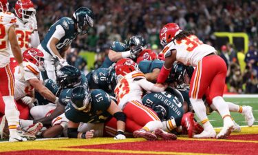 Philadelphia Eagles quarterback Jalen Hurts scored a touchdown on a "tush push" play against the Kansas City Chiefs in Super Bowl LIX.