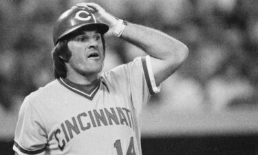 Pete Rose of the Cincinnati Reds pictured during a game in August 1978.