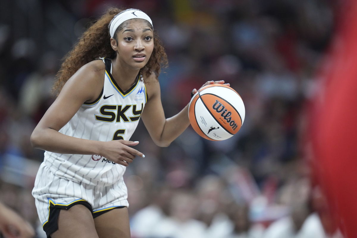 <i>AJ Mast/AP via CNN Newsource</i><br/>Chicago Sky forward Angel Reese dribbles the ball in a game against the Indiana Fever on May 17.