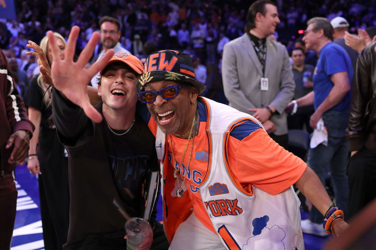 <i>Angelina Katsanis/Getty Images via CNN Newsource</i><br/>Knicks fans gather for a watch party outside Madison Square Garden on May 12.