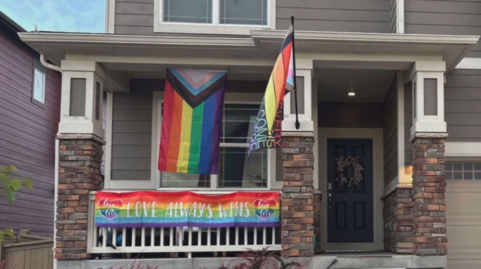 <i>KCNC via CNN Newsource</i><br/>The Harvest Junction Village neighborhood in Longmont has been targeted by a man stealing Pride flags.