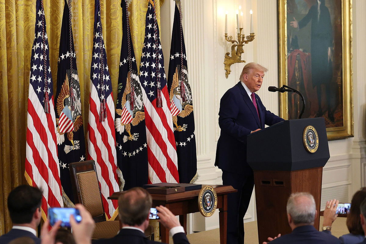 <i>Win McNamee/Getty Images via CNN Newsource</i><br/>President Donald Trump delivers remarks before signing a series of bills related to California’s vehicle emissions standards during an event in the East Room of the White House on June 12 in Washington
