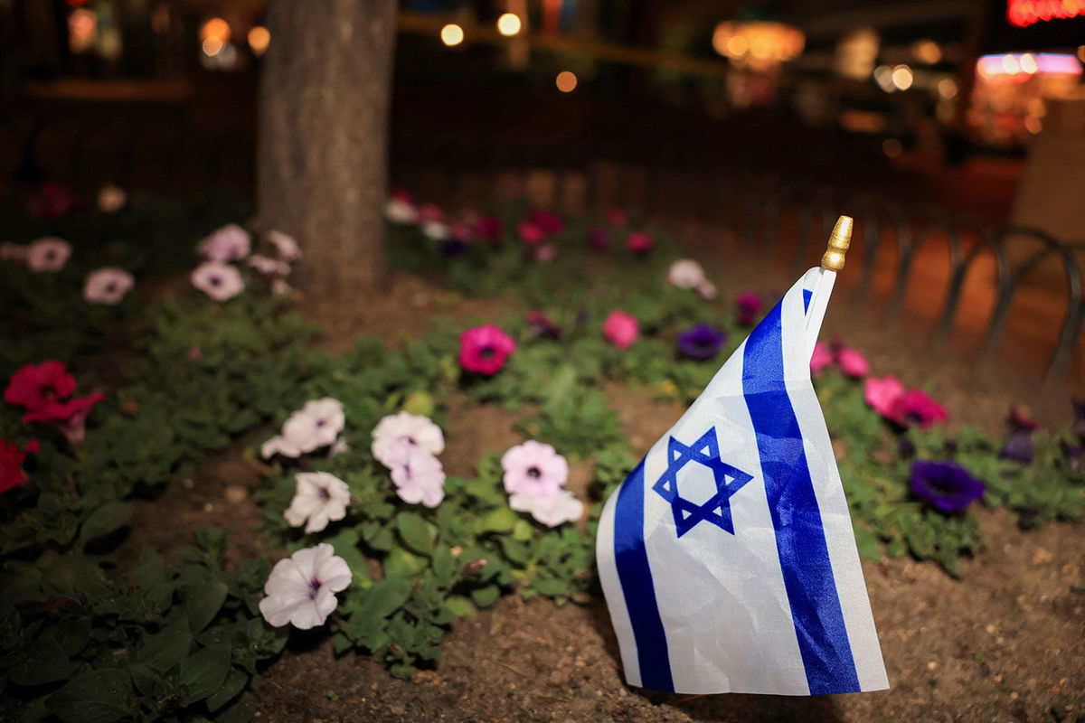 <i>Kevin Mohatt/Reuters via CNN Newsource</i><br/>An Israeli flag is placed at the Pearl Street Mall