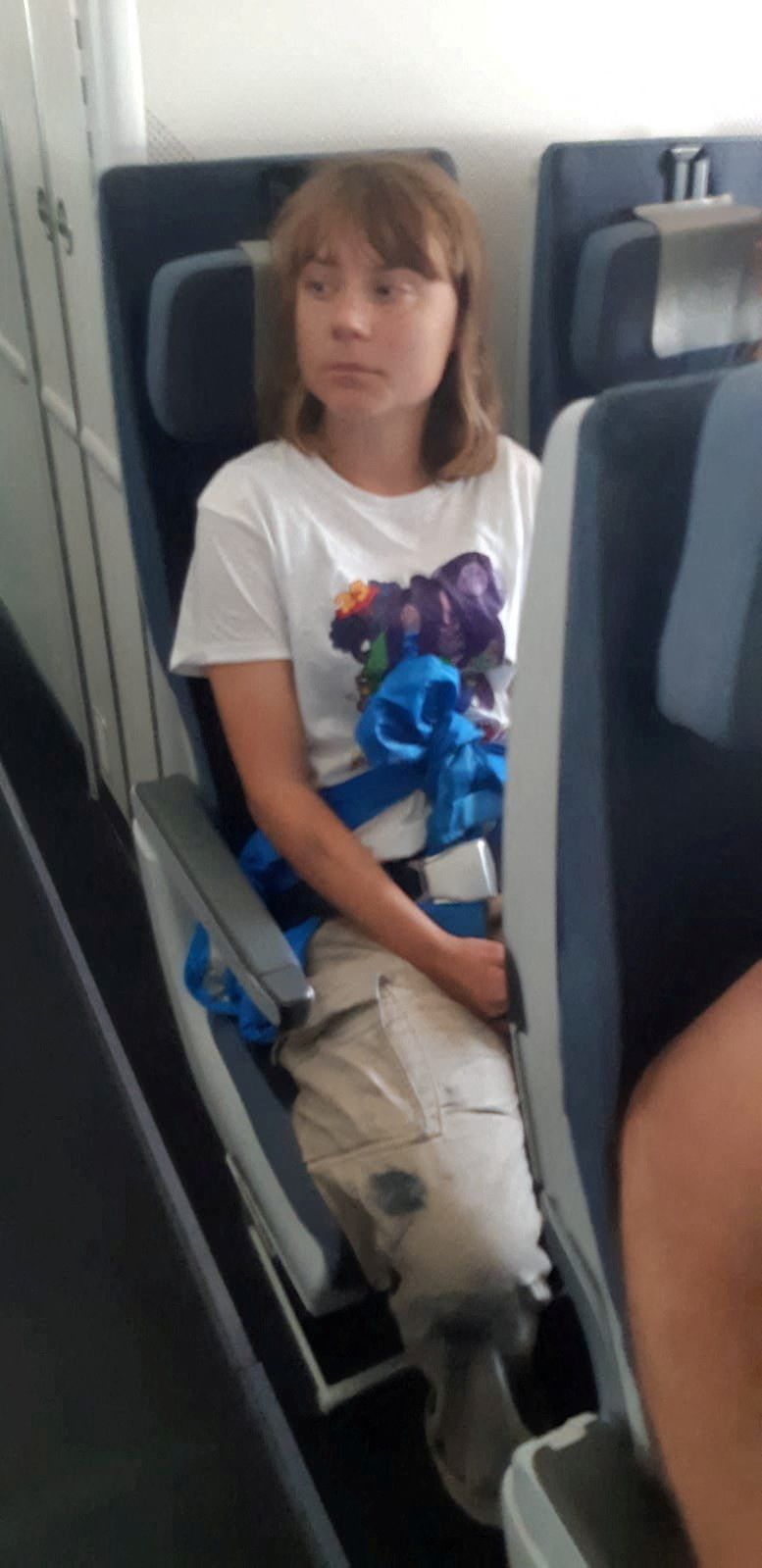 <i>Israel Foreign Ministry/X/Reuters via CNN Newsource</i><br/>Greta Thunberg sits in a plane