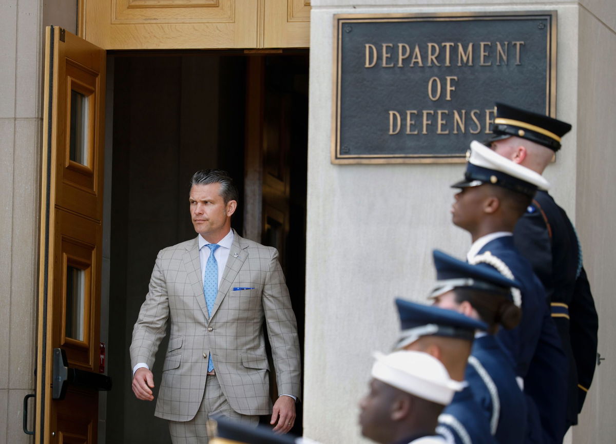 <i>Kevin Dietsch/Getty Images via CNN Newsource</i><br/>Secretary of Defense Pete Hegseth waits for the arrival of Indian Minister of External Affairs Subrahmanyam Jaishankar during an Honor Cordon at the Pentagon on July 01