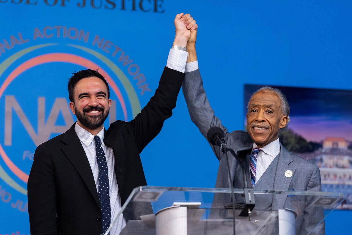 <i>Michael M. Santiago/Getty Images via CNN Newsource</i><br/>Mamdani walks with State Senate Majority Leader Andrea Stewart-Cousins and State Senator Brad Hoylman-Sigal as they tour the Amsterdam Houses on September 19.