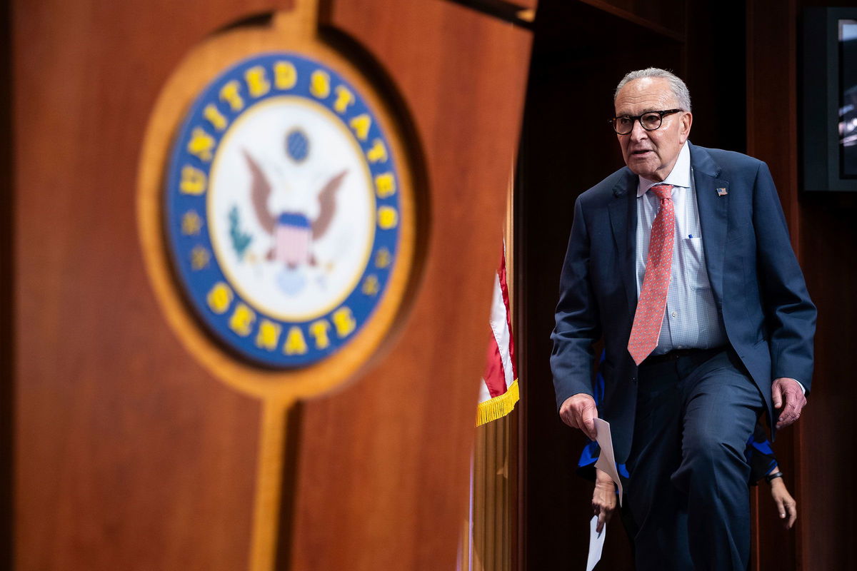 <i>Francis Chung/Politico/AP via CNN Newsource</i><br/>Senate Minority Leader Chuck Schumer is pictured at the US Capitol on September 19.