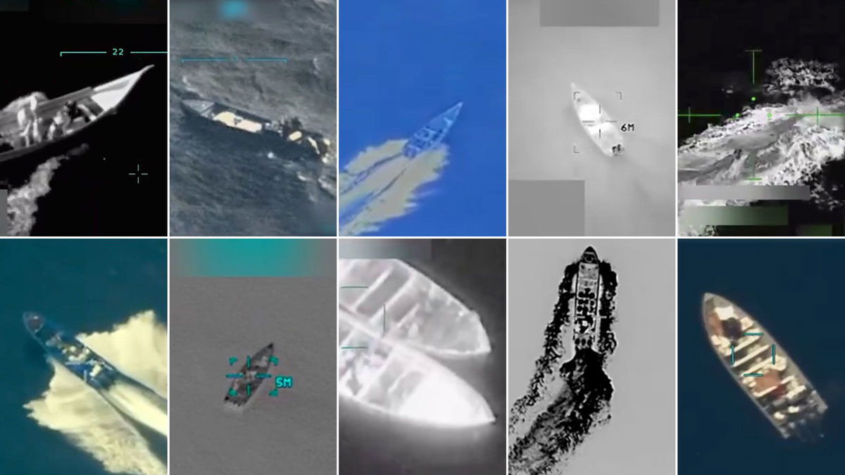 This grid of images shows 10 of the 11 incidents in which the US military has targeted boats in international waters