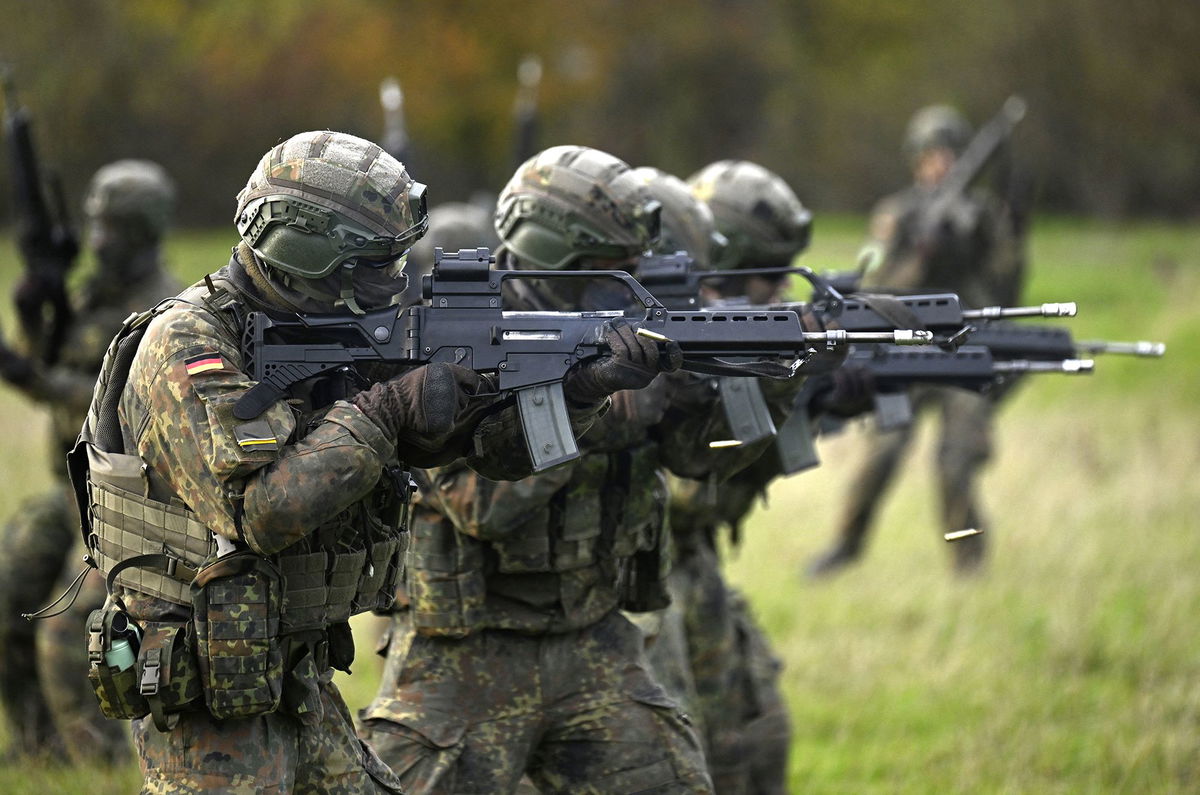 <i>Ina Fassbender/AFP/Getty Images via CNN Newsource</i><br/>Recruits attend a combat exercise with the G36 assault rifle at the Westfalen-Kaserne barracks of the German armed forces (Bundeswehr) in Ahlen